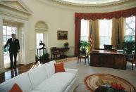<p>President Ronald Reagan takes one last look back at the Oval Office as he leaves for the inauguration of President George H.W. Bush.</p>