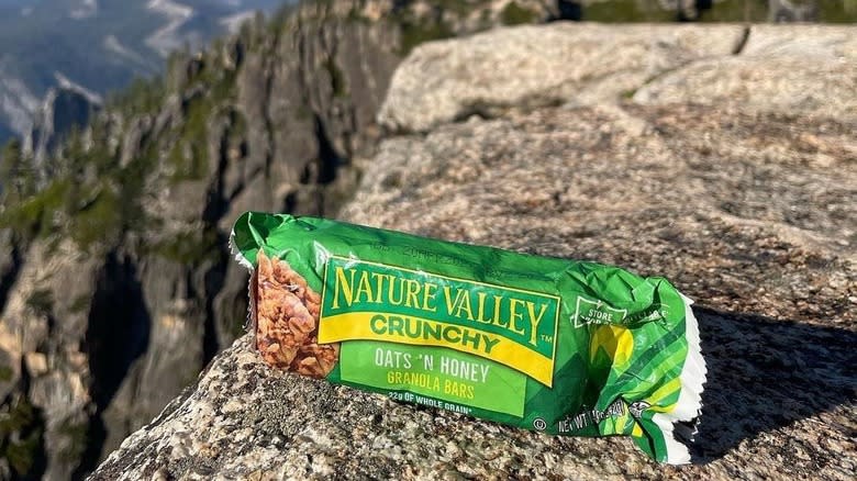Nature Valley Crunchy Bar with mountain background