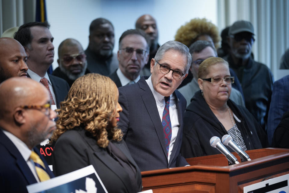 Philadelphia District Attorney Larry Krasner speaks in Philadelphia, Thursday, Jan. 11, 2024. (AP Photo/Matt Rourke)