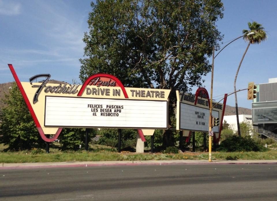 Foothills Drive-In Theatre off Route 66 is a fun stop and more fun photo opp.