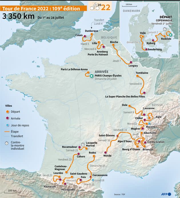 Le parcours officiel du Tour de France 2022. (Photo: AFP)