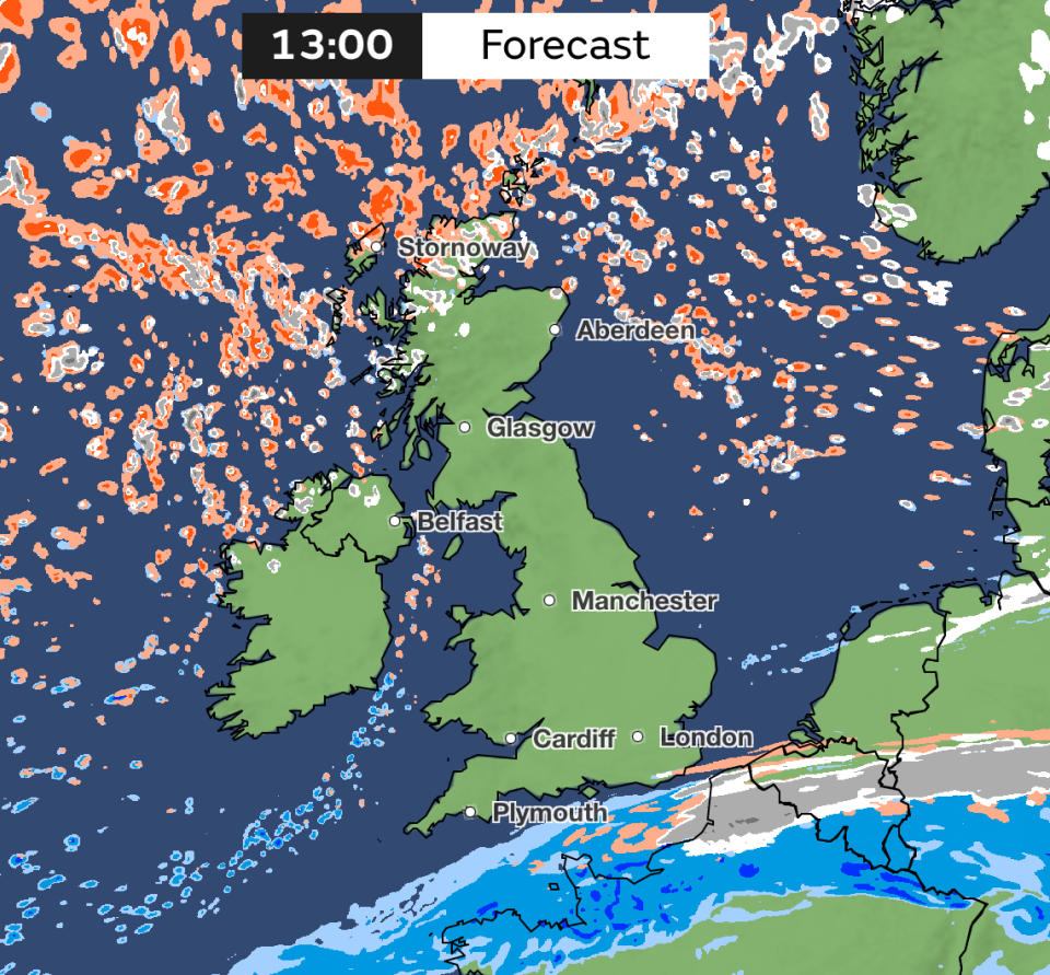 Snow flurries are set to hit the north and far south of the UK on Wednesday. (Met Office)