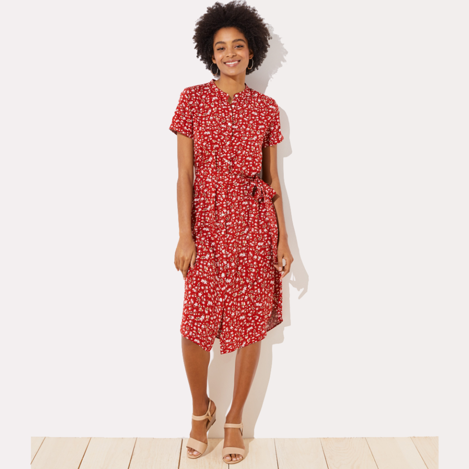 Shoppers describe the dress as, “ridiculously soft” and “comfortable,” and say it’s a, “great balance of dressy and casual.” (Photo: Loft)