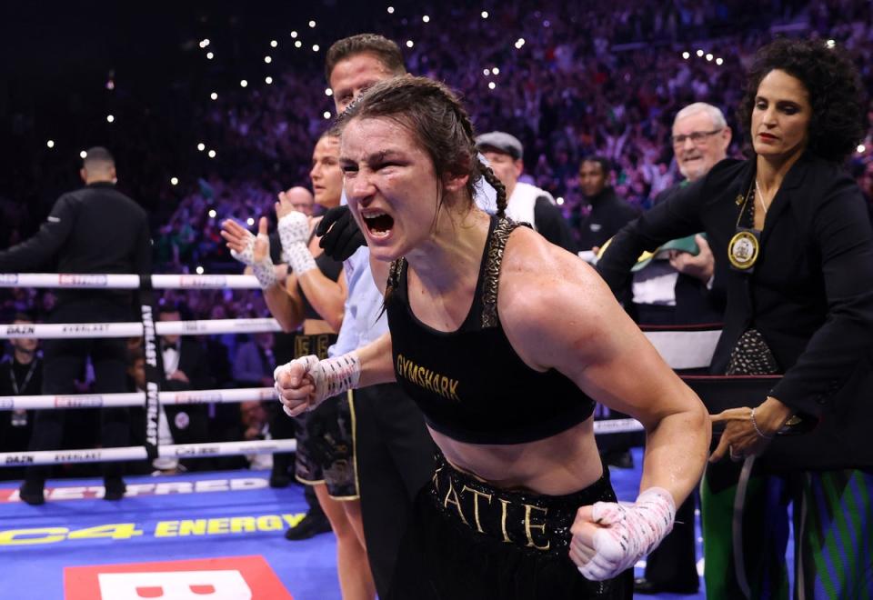 Taylor roars at the crowd prior to the verdict (Getty)