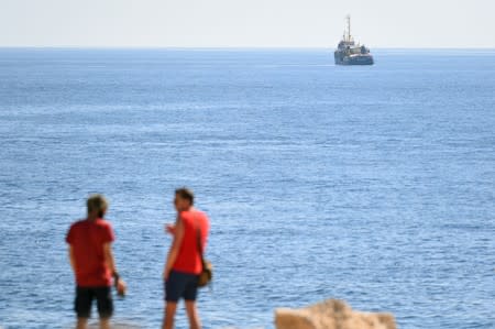 The migrant search and rescue ship Sea-Watch 3 carrying stranded migrants, sails near the island of Lampedusa