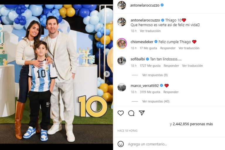 Thiago Messi cumplió 10 años y lo festejó con temática de la selección argentina (Foto Instagram @antonelaroccuzzo)