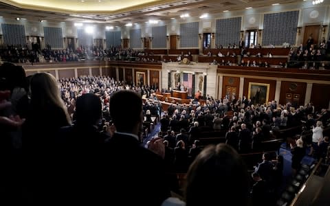 Jens Stoltenberg addresses a joint session of Congress on Capitol Hill  - Credit: Reuters