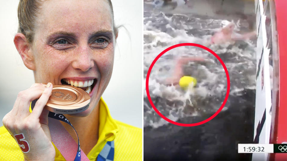 Kareena Lee, pictured here after winning bronze in the marathon swim at the Tokyo Olympics.