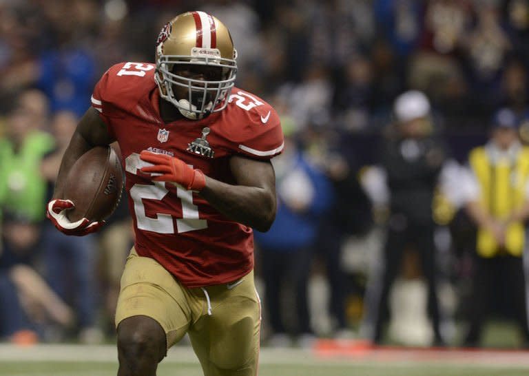 Frank Gore of the San Francisco 49ers runs with the ball against the Baltimore Ravens during Super Bowl XLVII on February 3, 2013 in New Orleans, Louisiana