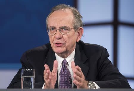 Italy's Minister of Economy and Finance Pier Carlo Padoan speaks during a discussion on "A Reform Agenda for Europe's Leaders" during the World Bank/IMF annual meetings in Washington October 9, 2014. REUTERS/Joshua Roberts