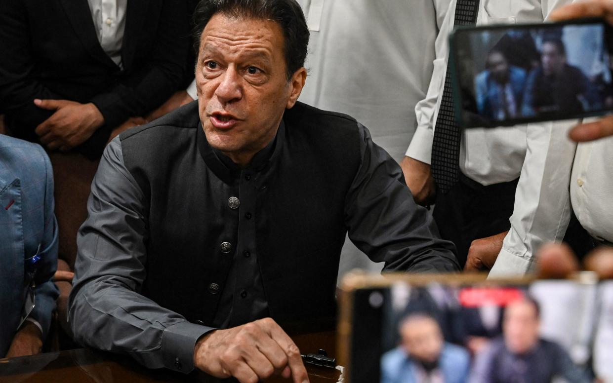 Pakistan's former prime minister, Imran Khan arrives at Lahore High court to sign surety bonds for bail in various cases. The former prime ministerwas sentenced to 10 years in prison on January 30, less than two weeks before an election his party has