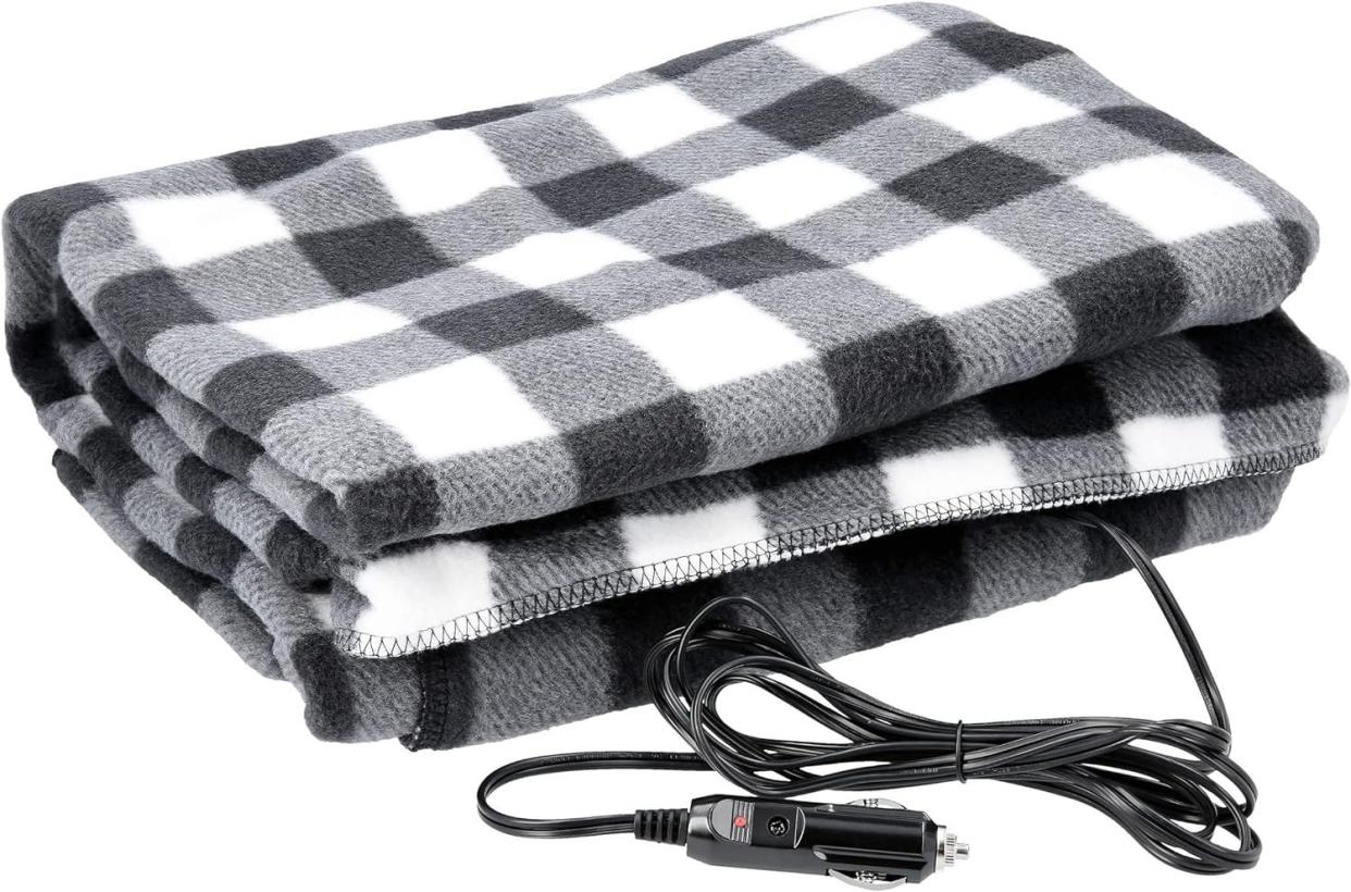 Stalwart Heated Car Blanket, Black Plaid