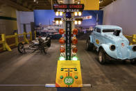 This image provided by the The Henry Ford, shows a drag strip display, part of the Driven To Win exhibit at the The Henry Ford Museum in Dearborn, Mich. (Wes Duenkel/The Henry Ford via AP)