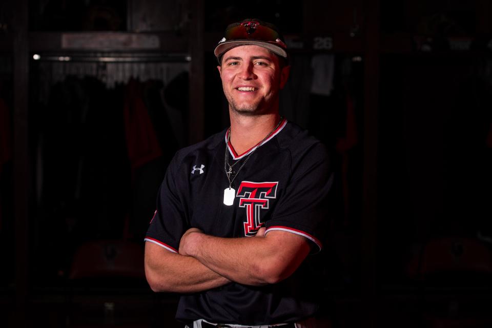 Texas Tech second baseman Jace Jung (2) poses for a photo on Thursday, Feb. 10, 2022, at Dan Law Field in Lubbock, Texas.