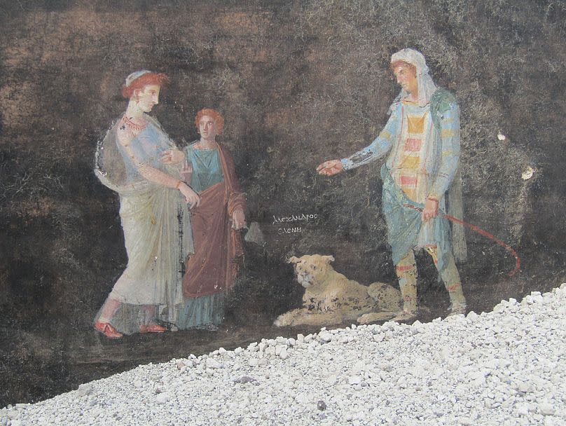 A fresco depicting Helen of Troy with Paris