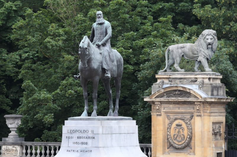 Statue of Belgian King Leopold II is seen near Brussels' Royal Palace, in Brussels