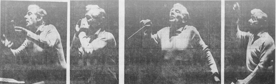 Leonard Bernstein in rehearsals at Music Hall with the May Festival Chorus and CCM Choir and Chorale, May 1973.