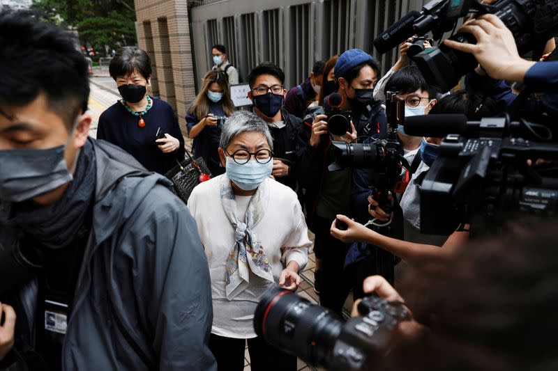 Pro-democracy activist and barrister Margaret Ng arrives at the West Kowloon Courts for sentence in landmark unlawful assembly case, in Hong Kong