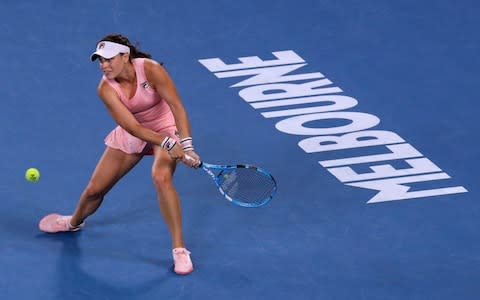 Australia's Kimberly Birrell makes a backhand return to Germany's Angelique Kerber during their third round match at the Australian Open tennis championships in Melbourne, Australia, Friday, Jan. 18, 2019 - Credit: AP