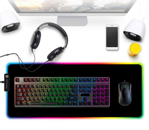 RGB Large Gaming Mouse Pad, TSV Extended Thick LED Keyboard Pad with 9  Lighting Modes, Anti-Slip Waterproof Oversized Computer Mouse Pad Mat