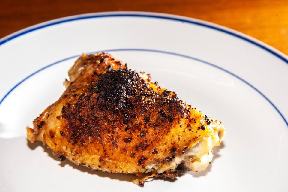 A baked chicken thigh made by sports reporter Raven Moore is seen Nov. 16 at the Press-Citizen office.