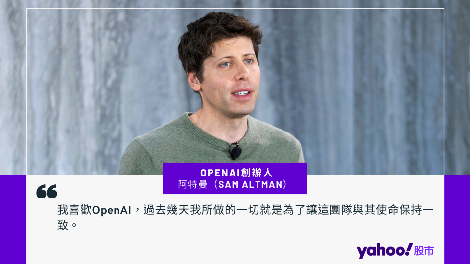 Sam Altman宣布回歸OpenAI。（圖／Yahoo股市製作）