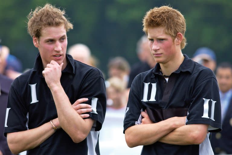 El príncipe Guillermo y el príncipe Harry después de jugar para el equipo de polo Mercedes-AMG The Beaufort en el Beaufort Polo Club. 