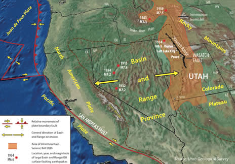 An image showing the Wasatch Fault in the Western United States. (credit: U.S. Geological Survey)