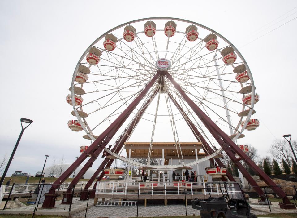 The Red Zone ride at Play-Action Plaza was scheduled to open Friday at the Hall of Fame Village in Canton. The cost of riding the wheel has not been announced yet.