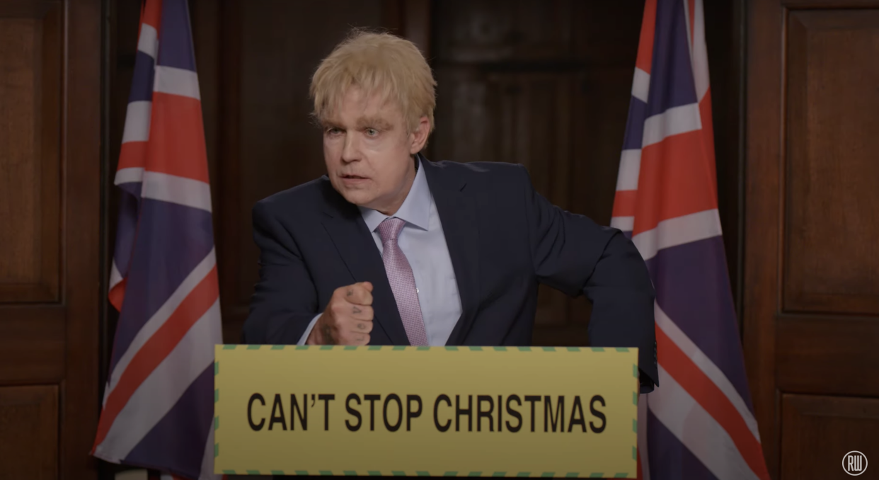 Robbie Williams transformed into Boris Johnson for the music video. (YouTube/Robbie Williams)