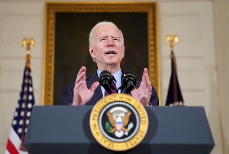 FILE PHOTO: U.S. President Biden speaks at the White House in Washington