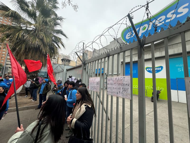 Walmart Chile's workers union on strike, in Santiago