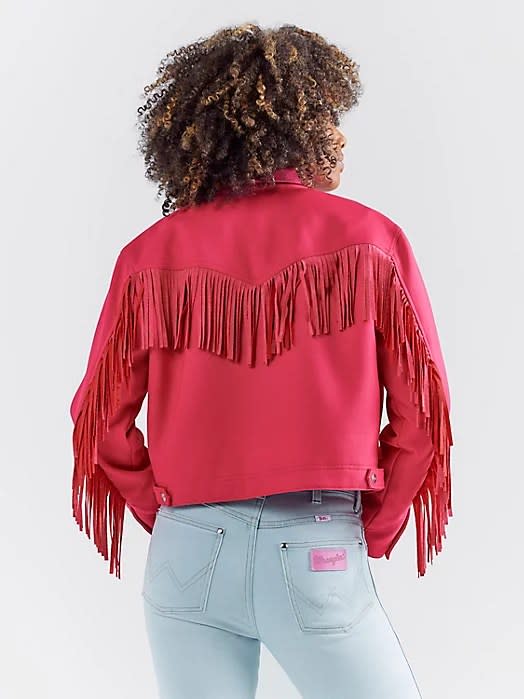 pink fringe denim jacket