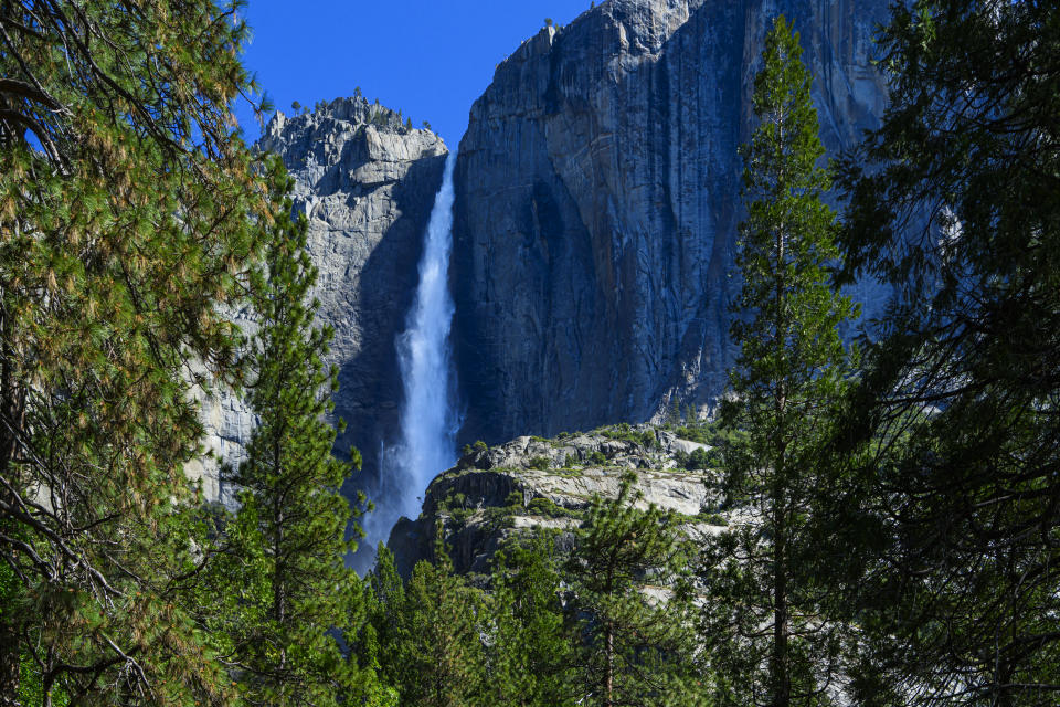 Spring view of Yosemite Falls as seen from the Yosemite Valley floor.

Taken in Yosemite National Park, California, USA.