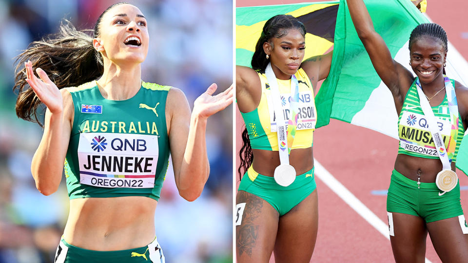 Michelle Jenneke and Tobi Amusan, pictured here in action before the Commonwealth Games.