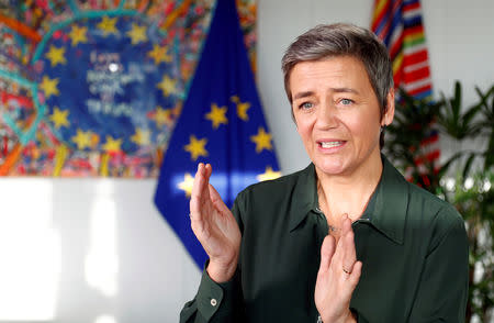 European Competition Commissioner Margrethe Vestager speaks during an interview with Reuters at the EU Commission headquarters in Brussels, Belgium, December 10, 2018. REUTERS/Francois Lenoir