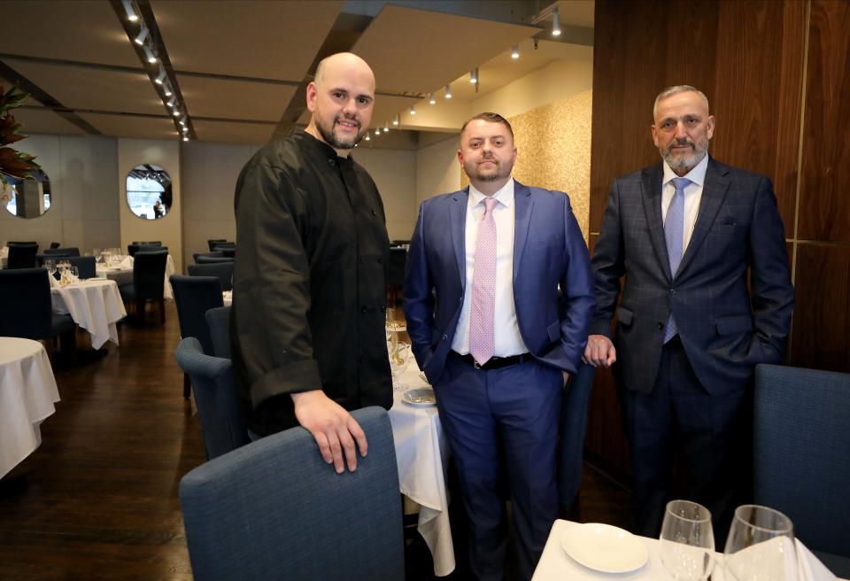 Admir Alibasic, the chef, Gen Nikqi, the general manager and Harry Sinanaj, a co-owner are pictured at their new One Rare Italian Steakhouse, at the former Zachy's location on East Parkway in Scarsdale, Jan. 24, 2023.