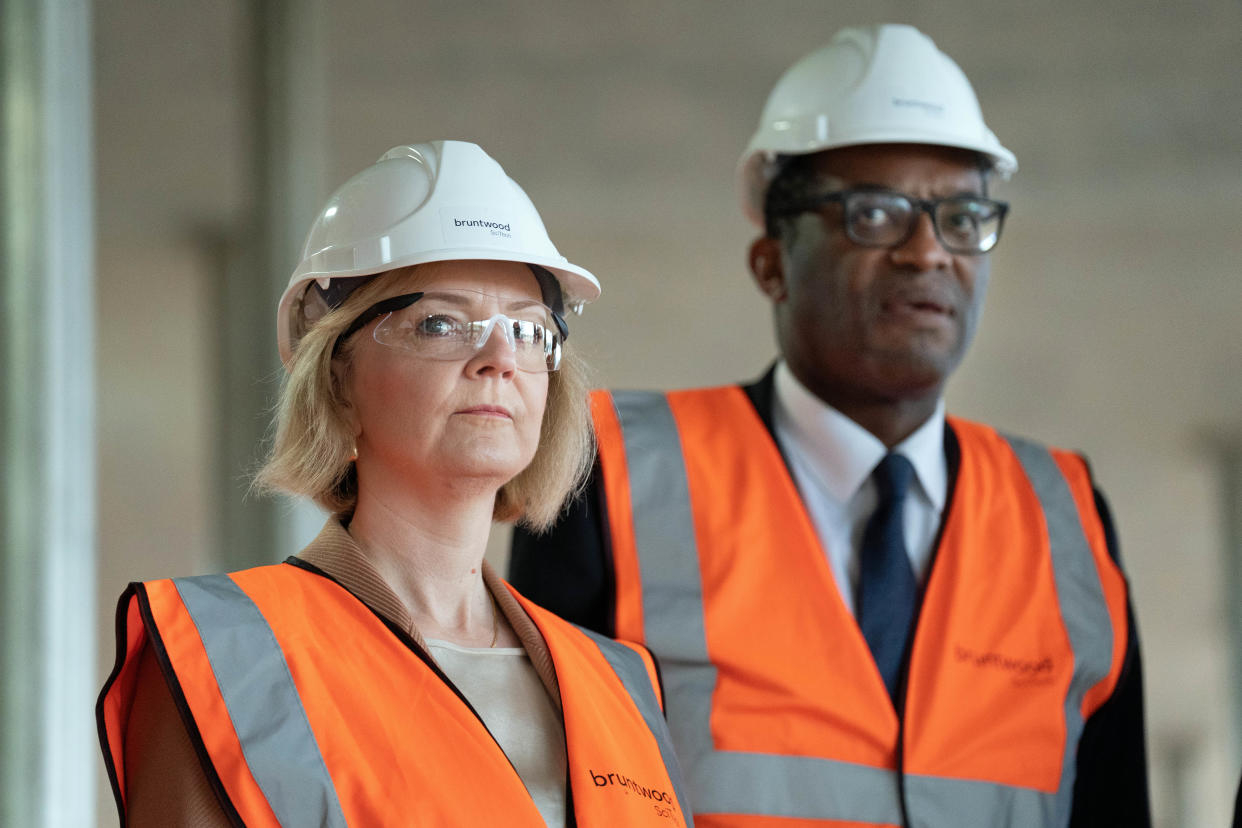 Prime Minister Liz Truss and Chancellor of the Exchequer Kwasi Kwarteng during a visit to a construction site for a medical innovation campus in Birmingham, on day three of the Conservative Party annual conference at the International Convention Centre in Birmingham. Picture date: Tuesday October 4, 2022.