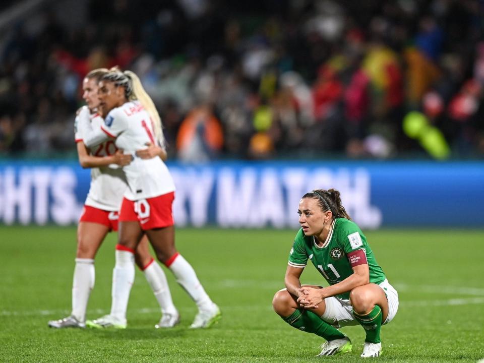 Katie McCabe reacts after Ireland's 2-1 loss to Canada at the World Cup.
