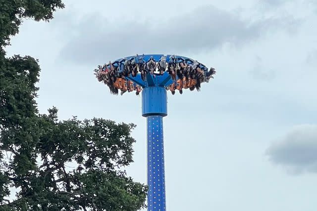 <p>Portland Fire and Rescue/Facebook</p> Riders trapped upside down at Oaks Amusement Park in Oregon