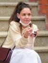 <p>Katie Holmes stops for a snack in N.Y.C. on Monday while running errands. </p>