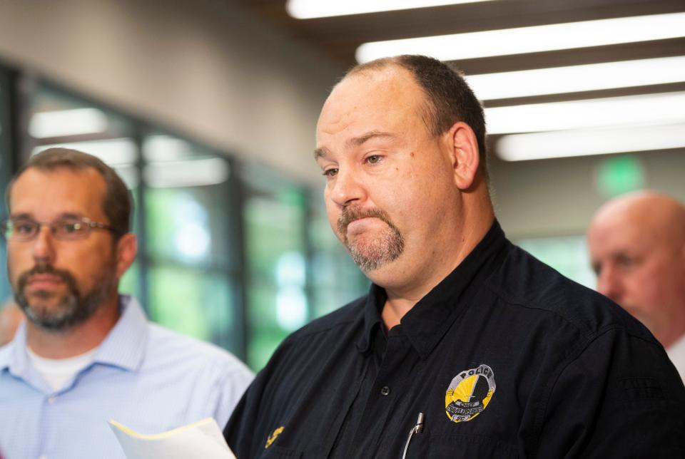 Chief Benjamin Ford talks to media during a press conference at City Hall in Travelers Rest Thursday, July 11, 2019.