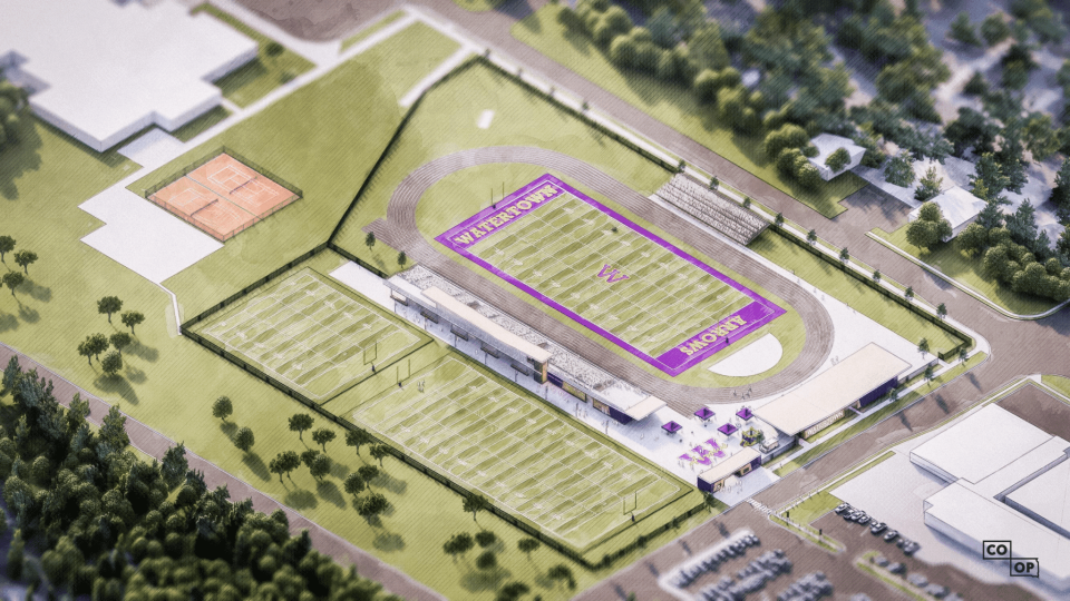 Concept rendering of the new Watertown High School Athletic Complex, including the first and second phases of the project.