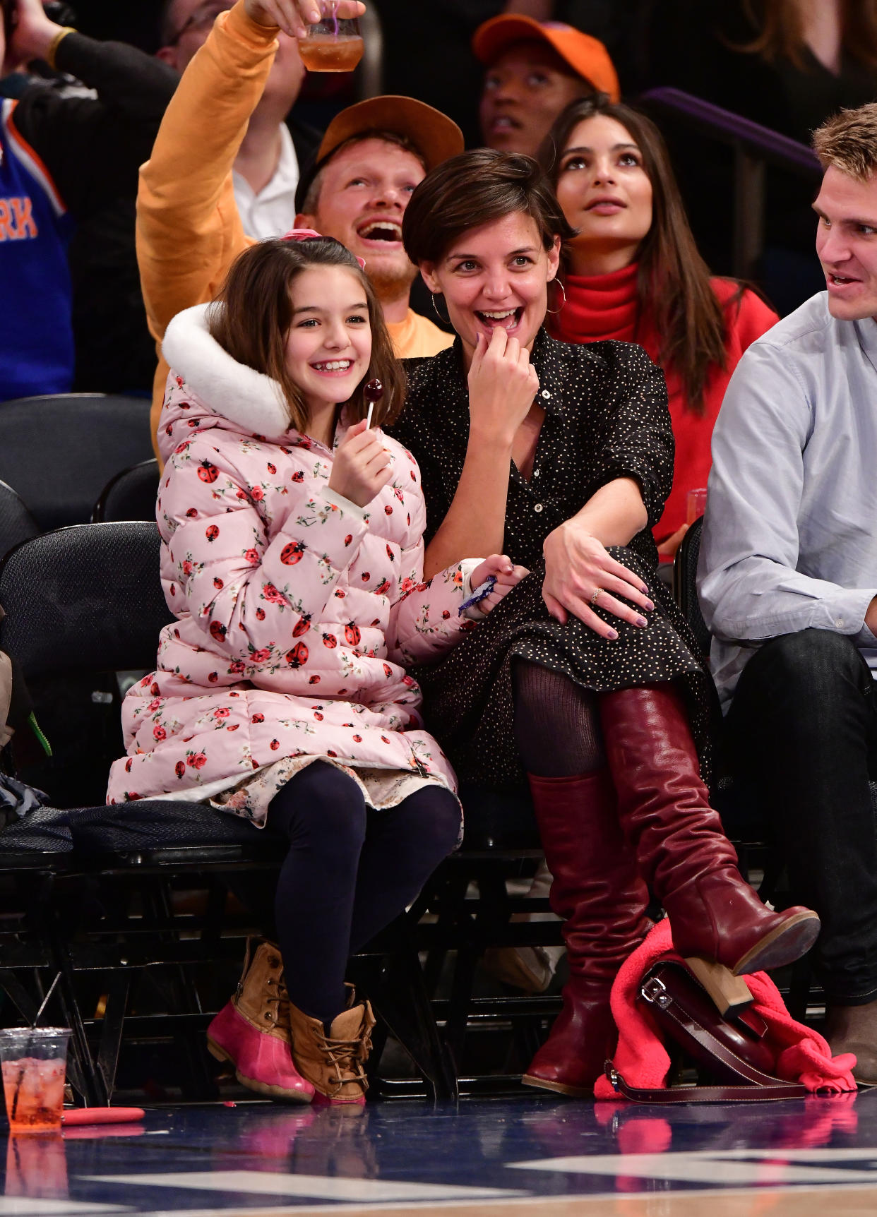 NEW YORK, NY - DECEMBER 16:  Suri Cruise and Katie Holmes attend the Oklahoma City Thunder Vs New York Knicks game at Madison Square Garden on December 16, 2017 in New York City.  (Photo by James Devaney/Getty Images)