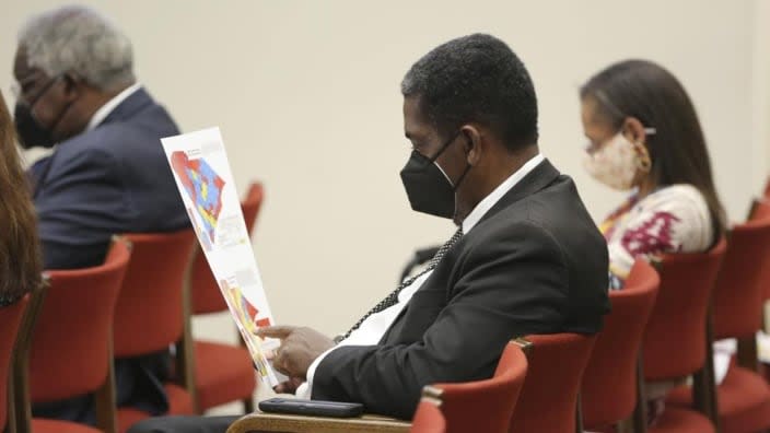 South Carolina Rep. Jerry Govan (D-Orangeburg) looks over a map during a House redistricting committee public hearing on Nov. 10 in Columbia, S.C. Federal judges are deciding whether South Carolina’s new congressional maps are legal in a lawsuit by the NAACP which says the districts dilute Black voting power. (Photo: Jeffrey Collins/AP)