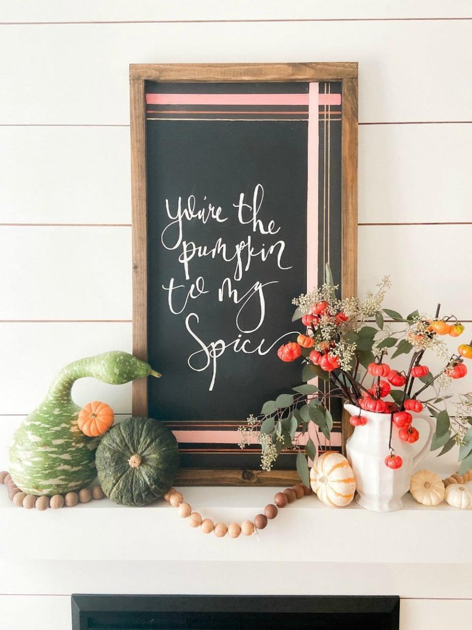 chalkboard art fall mantel decor