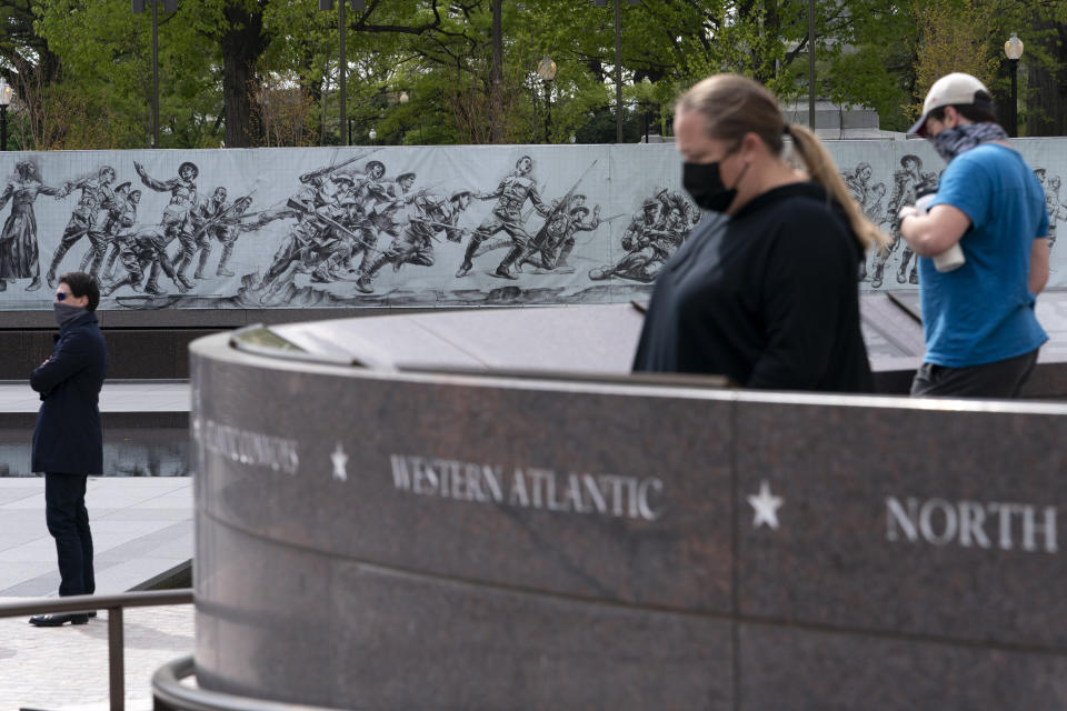 People visit the newly opened World War I Memorial, Friday, April 16, 2021, in Washington. (AP Photo/Jacquelyn Martin)