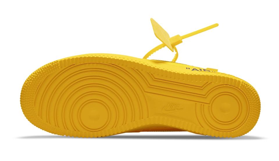 The outsole of the Off-White x Nike Air Force 1 Low “Lemonade.” - Credit: Courtesy of Nike