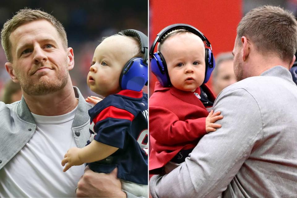 <p> Leslie Plaza Johnson/Icon Sportswire via Getty, Logan Riely/Getty</p> JJ Watt and son Koa