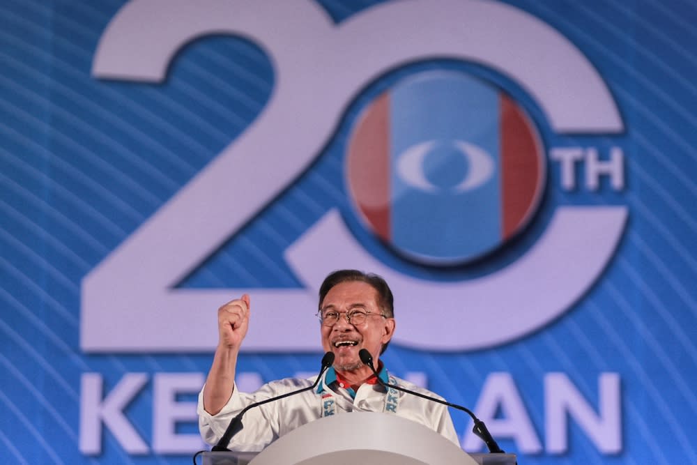 PKR president Datuk Seri Anwar Ibrahim addresses the 2019 PKR National Congress at MITC in Ayeh Keroh, Melaka December 8, 2019. — Picture by Ahmad Zamzahuri